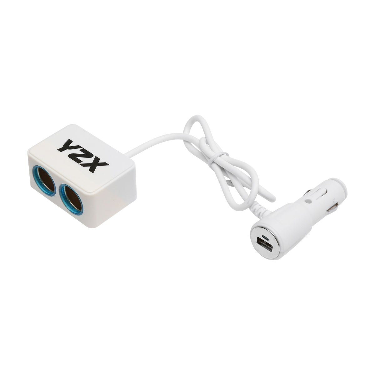 Dual car cigarette lighter adapter 12/24V and 1 USB port 5V 1000mA white